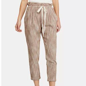 Free People Light At Sunrise Crop Pants in Beige and Pink Stripe Tie Waist Sz 6